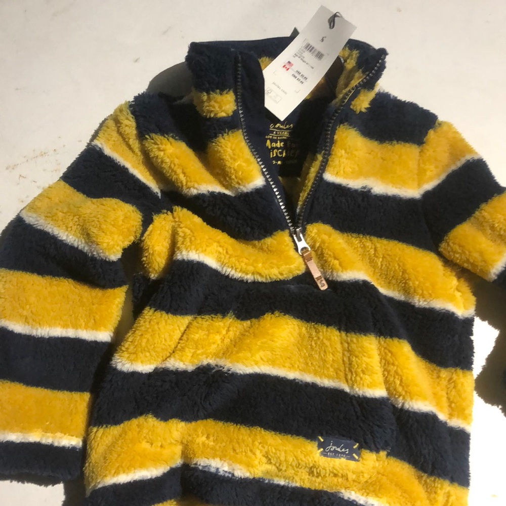 Blue and yellow striped Joules fleece.